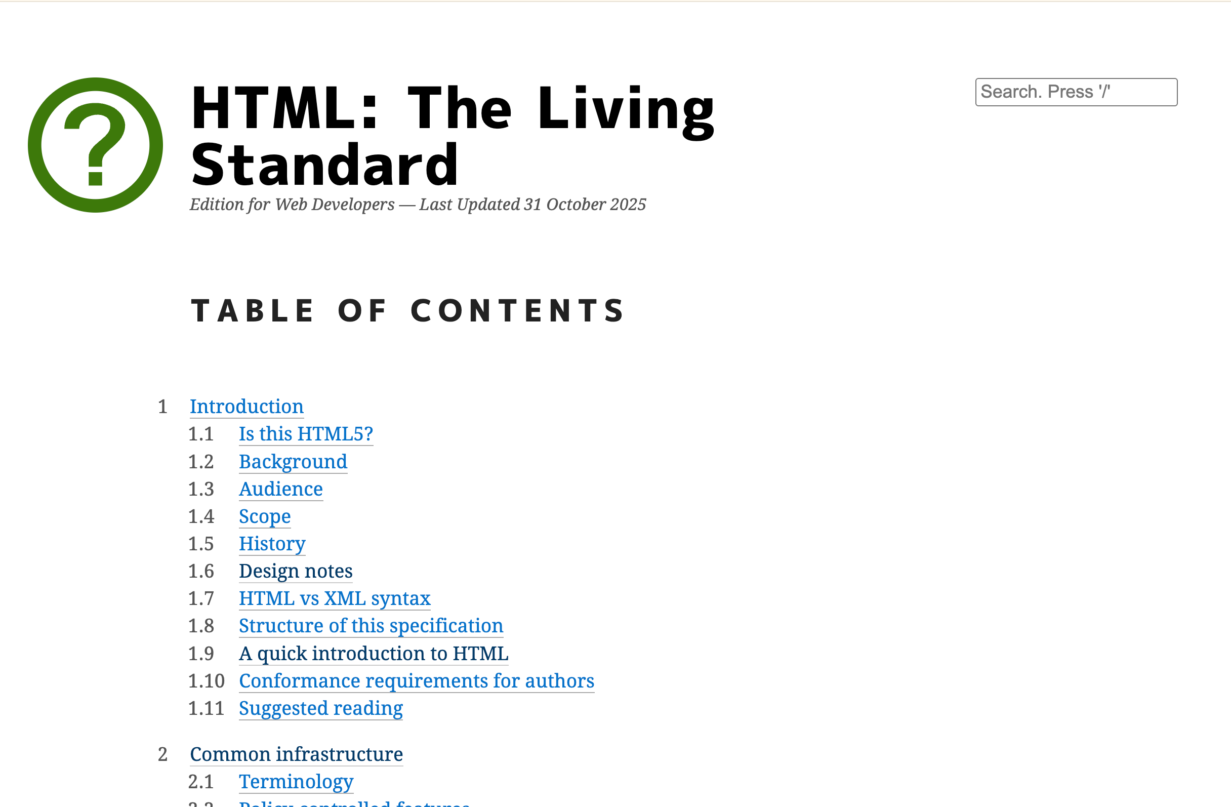 docs html spec for devs