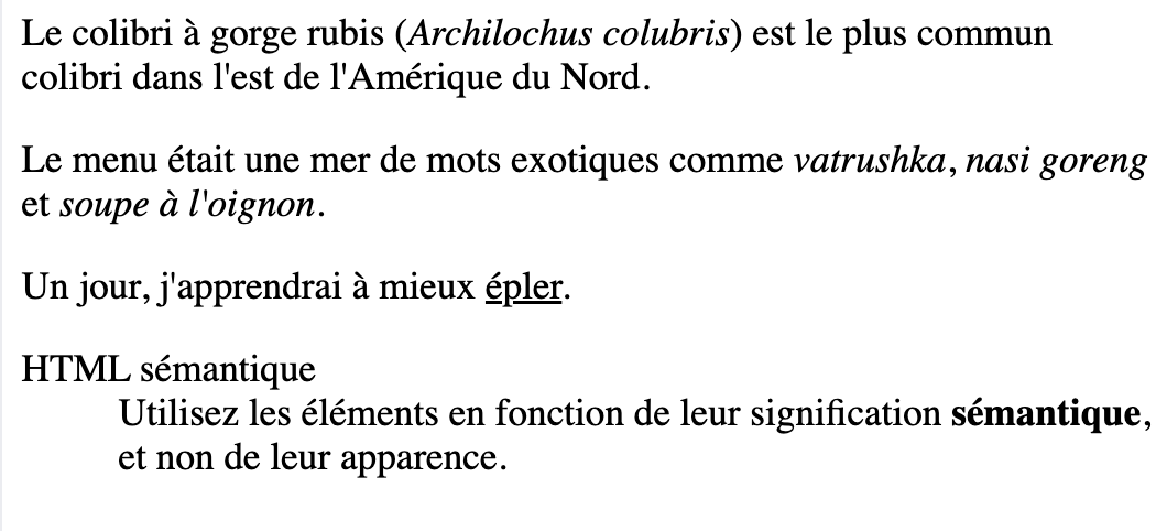 html semantique gras italique souligne